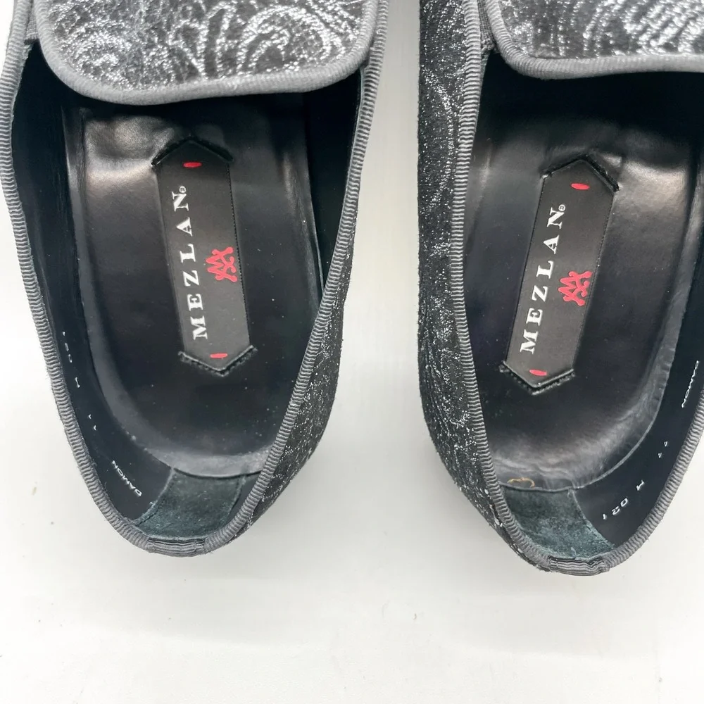 Mezlan Mens 11M Damon Loafers Black Silver Glitter Paisley Tuxedo Wedding Dandy_11